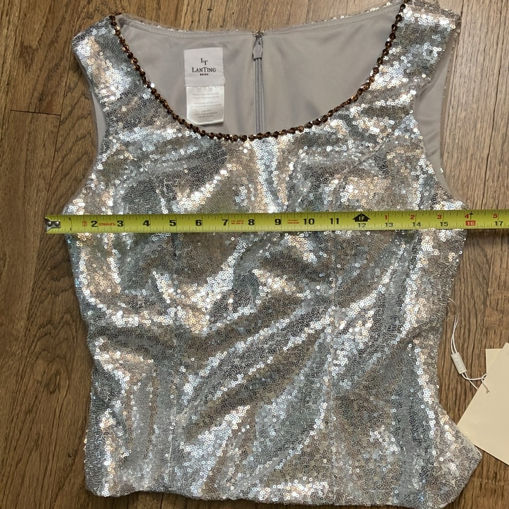 Lanting Bride Elegant Silver Sequined Fitted Top … - image 8